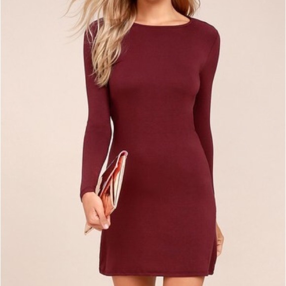 Lulus Wmn S Burgundy Jersey Knit Long Sleeve Backless Kiss And Tell Sheath Dress - Picture 1 of 10
